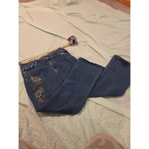 Hardiyanto Collection Floral Embroidered Jeans Medium Wash Straight Leg Womens M